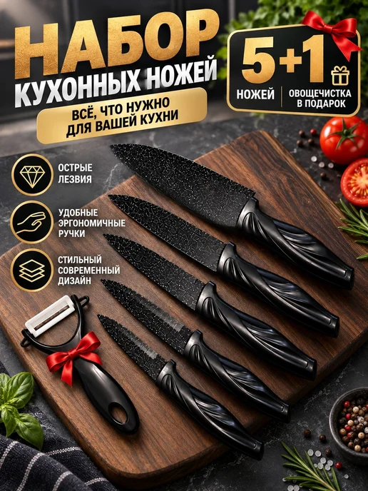 MarketMaster Набор кухонных ножей универсальных 5шт в коробке, 5 шт