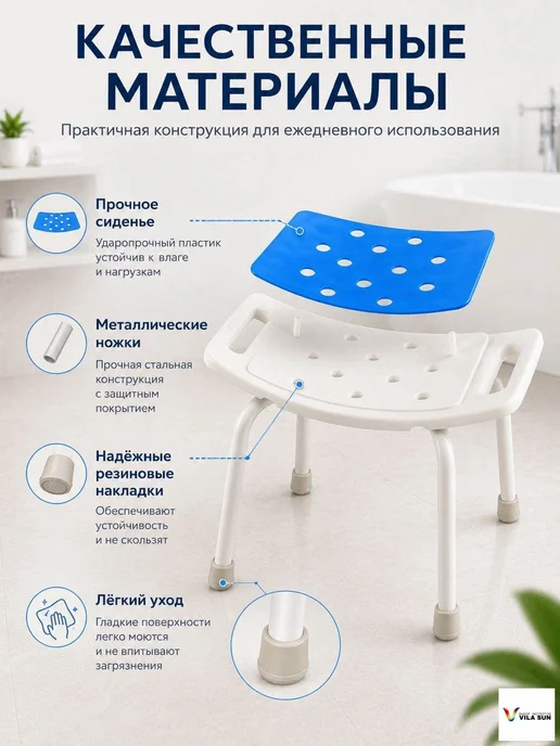 Сиденье-решетка для ванны бело-синее, ABS-пластик, 35х35 см, 35x35 см, фото 3