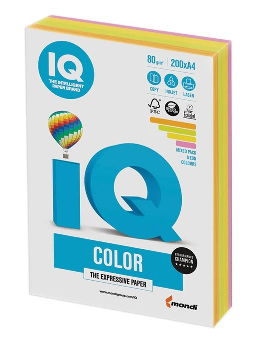 Бумага IQ Цветная A4, 80 г/м², 200 листов, 1 пачка, фото 3