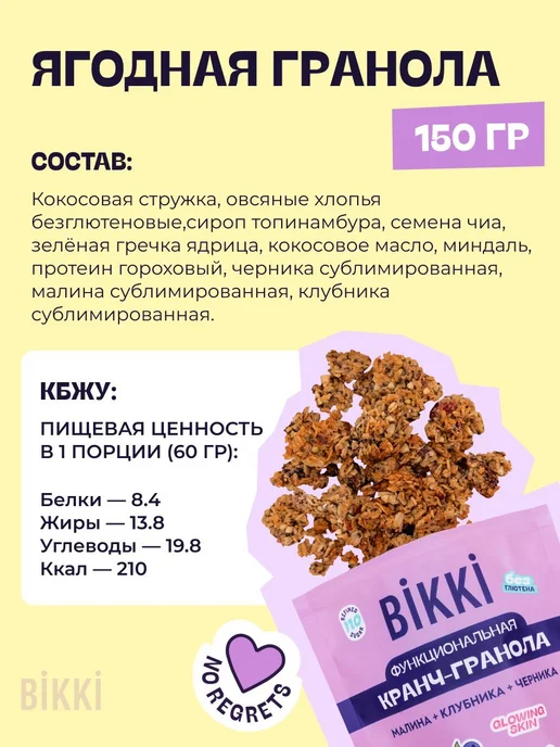 Низкоуглеводная протеиновая кранч-гранола без сахара Ягодная, вариант, фото 3
