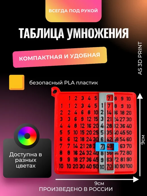 Таблица умножения, обучающая, 9x9 см, 9x9 см, фото 2