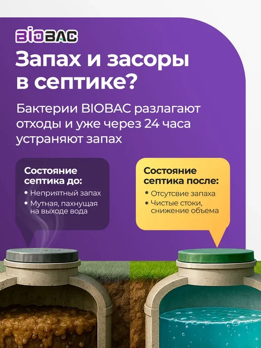 Бактерии для септиков и выгребных ям BIOBAC S180, 1л, 1 л, фото 2