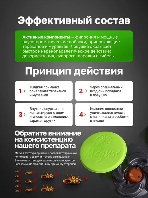 Maguse Ловушка для тараканов и муравьев с приманкой, 6 штук, вариант, фото 2