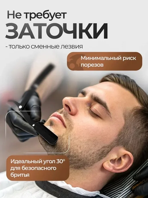 Опасная Бритва Шаветка для Барберов с чехлом и сменными лез, вариант, фото 3