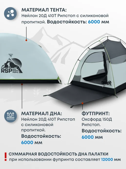 RSP Палатка 2-х местная ультралегкая Ruff 2 (цв. серый), серый, фото 2