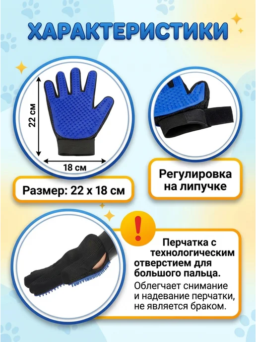 Перчатка расческа для вычесывания шерсти у кошек и собак, черный, фото 2