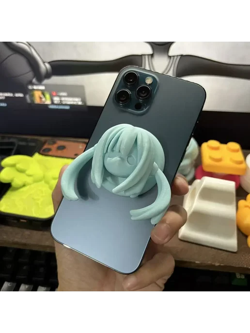 Нет бренда Магнитный держатель для телефона Kawaii 3D Double Ponytail G, бежевый, фото 3