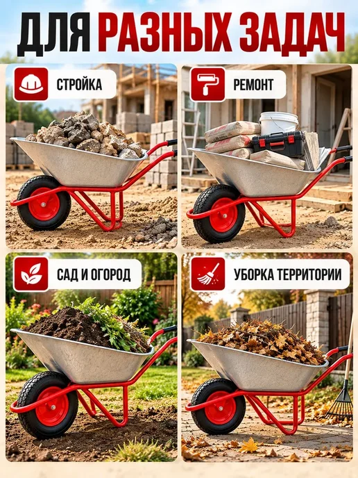 Тачка строительная 1-колесная "WEN" WB5009M1 118л, 118 л, фото 6