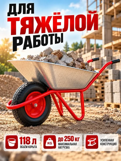 Тачка строительная 1-колесная "WEN" WB5009M1 118л, 118 л, фото 7