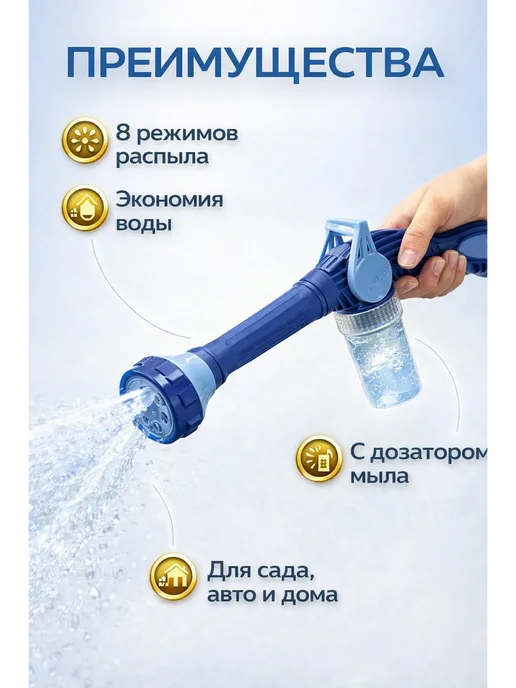 АБР Многофункциональный пистолет шланг для полива, синий, фото 2