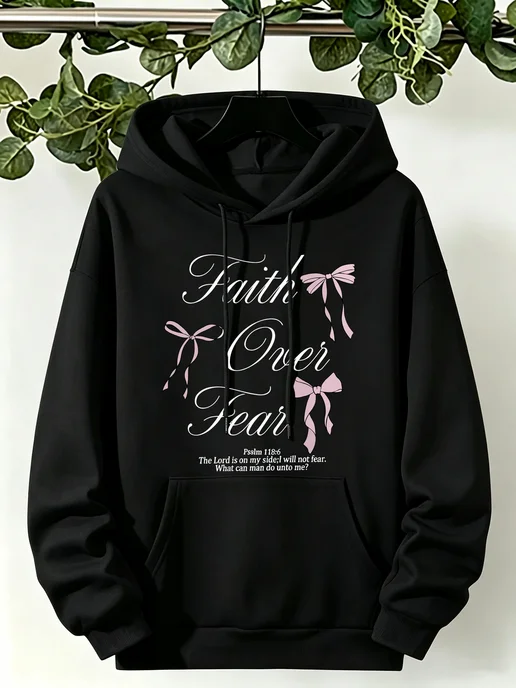 Нет бренда Женские толстовки Rose Bow Faith Over Fear из розового флис, розовый, фото 2