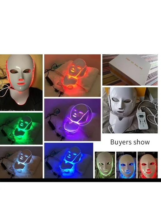 LED маска 7 цветов для лица и шеи, цветная фототерапия, с и, 7 цв., фото 2