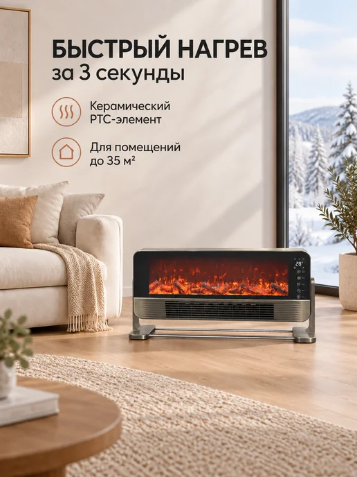 Обогреватель камин напольный для дома, желтый, фото 3