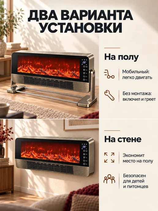 Обогреватель камин напольный для дома, желтый, фото 4