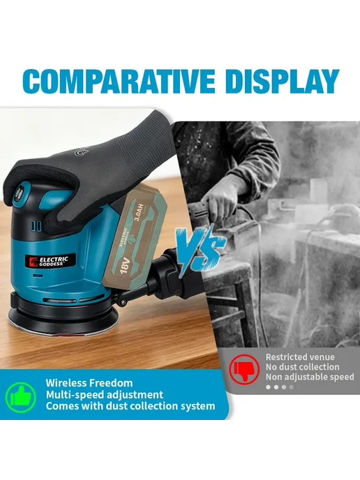 Нет бренда Электрическая орбитальная шлифмашина Makita 18В черный+сини, черный, фото 7