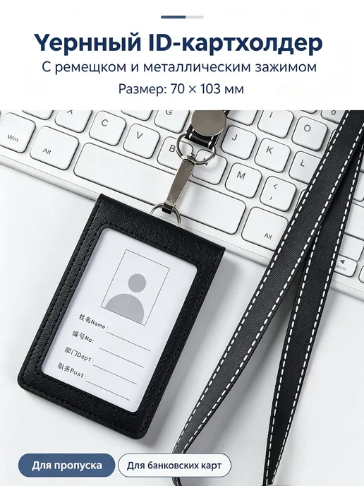 Кожаный чехол для бейджа 7,7×11,3 см, 7.7x11.3 см, фото 2