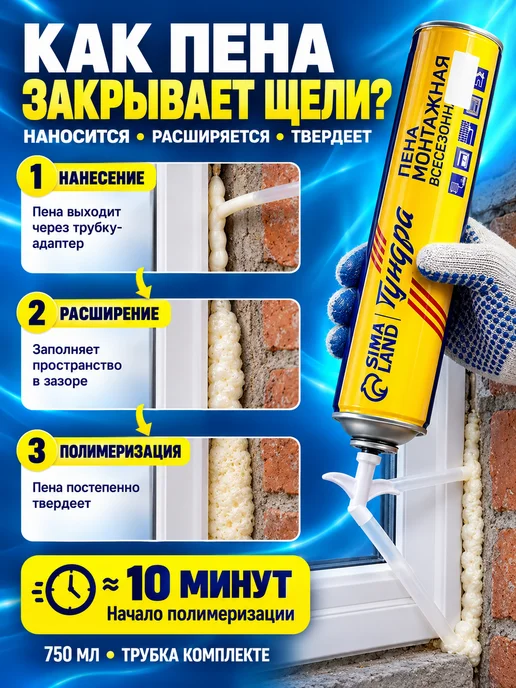 АйНУРУ Пена монтажная всесезонная с трубкой-адаптером 750 мл, 750 мл, фото 3