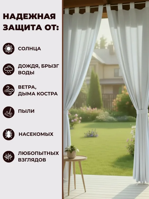 Уличные шторы из оксфорда 600D, 200×145 см, белые, 200x145 см, фото 7