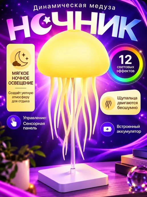 HomeByRip Ночник медуза светильник детский декоративный, синий