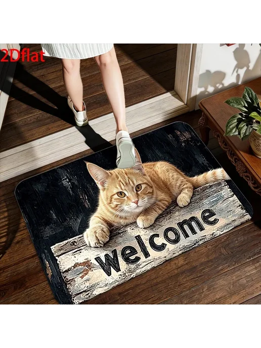 VIKAMA Orange Cat "Welcome" коврик для прихожей, оранжевый, фото 2