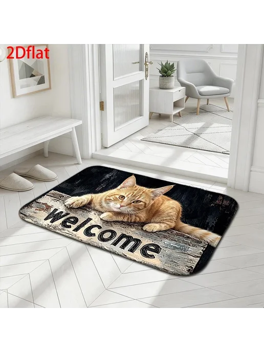 VIKAMA Orange Cat "Welcome" коврик для прихожей, оранжевый, фото 3