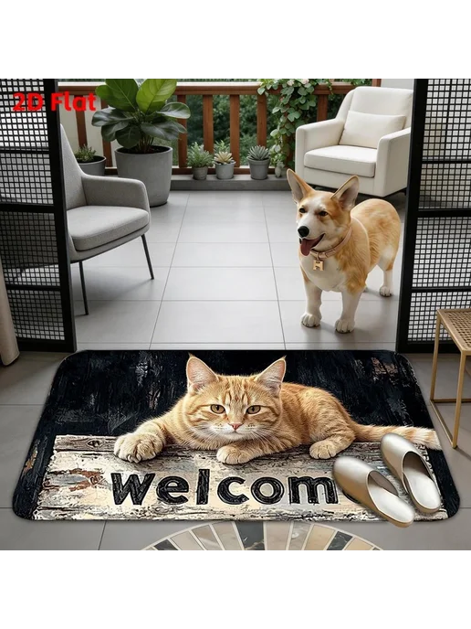 VIKAMA Orange Cat "Welcome" коврик для прихожей, оранжевый, фото 4