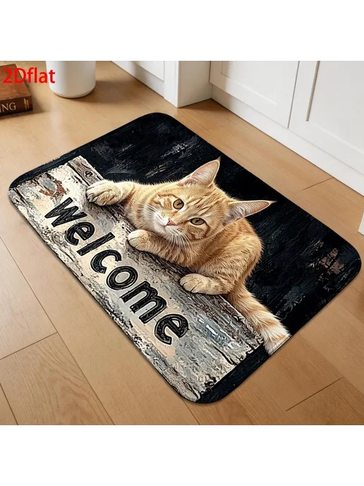 VIKAMA Orange Cat "Welcome" коврик для прихожей, оранжевый, фото 5