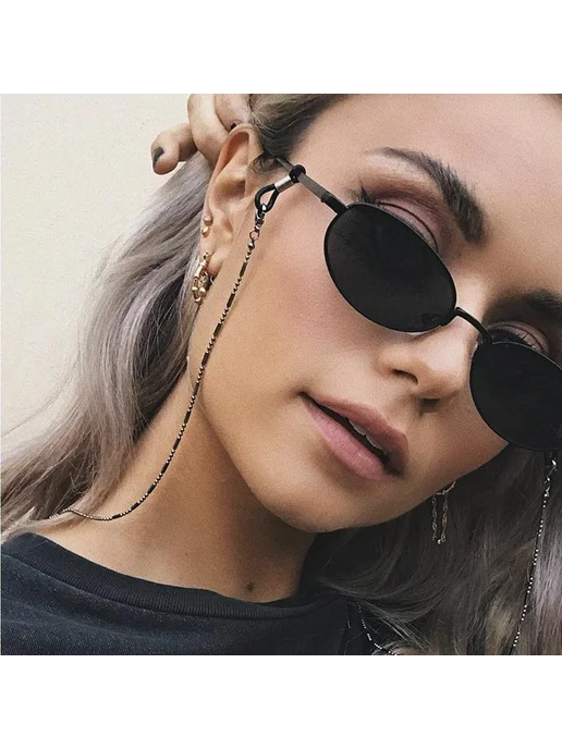Цепочка для очков металлическая с бусинами черная, черный