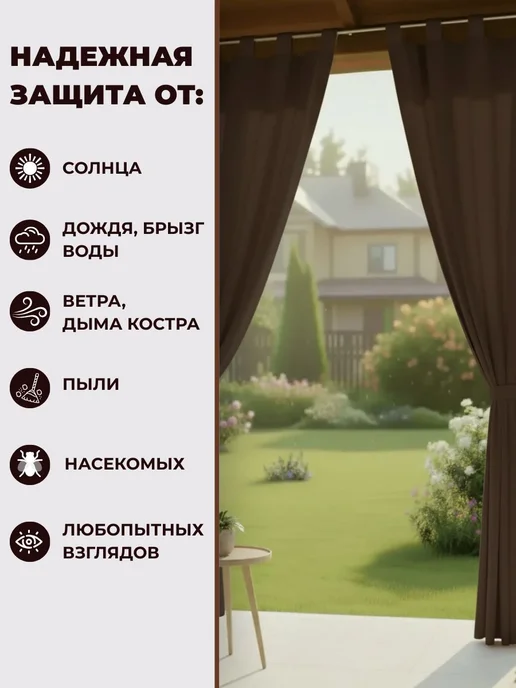 Уличные шторы из оксфорда 600D, 200×145 см, коричневые, 200x145 см, фото 8