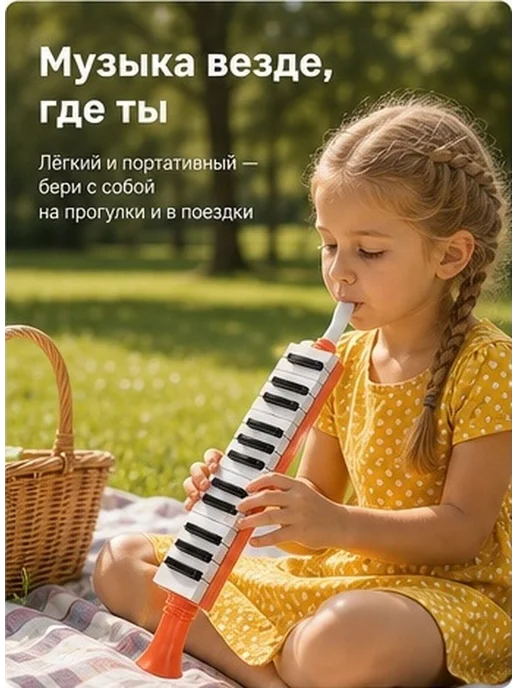 Детская губная гармошка, 27 клавиш, розовая, розовый, фото 3