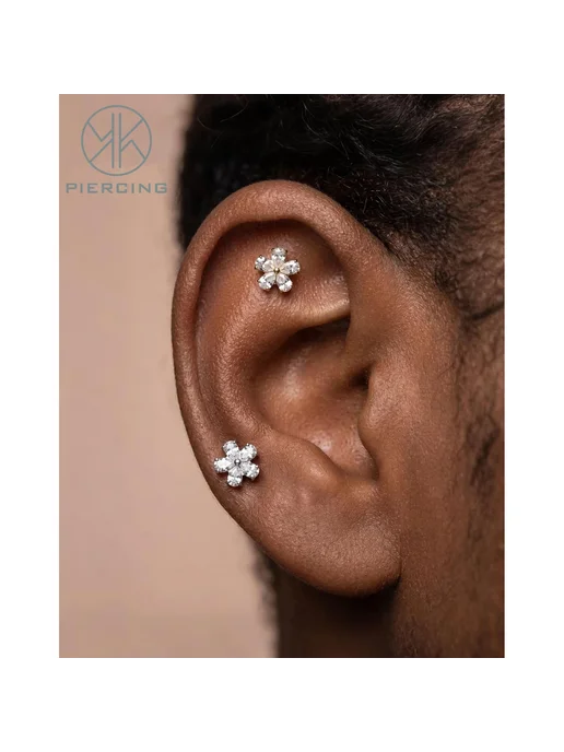 Нет бренда Серьги-гвоздики TИТАН цветочный дизайн Labret CZ для пир, вариант, фото 2