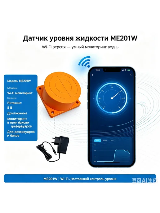 Датчик уровня жидкости ME201W с Wi-Fi, оранжевый, фото 2