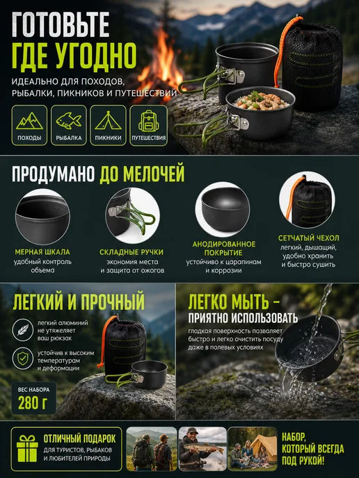 Нет бренда Котелок походный 0,8л Caps2031 с крышкой-ковшом черный, 0,8 л, фото 2