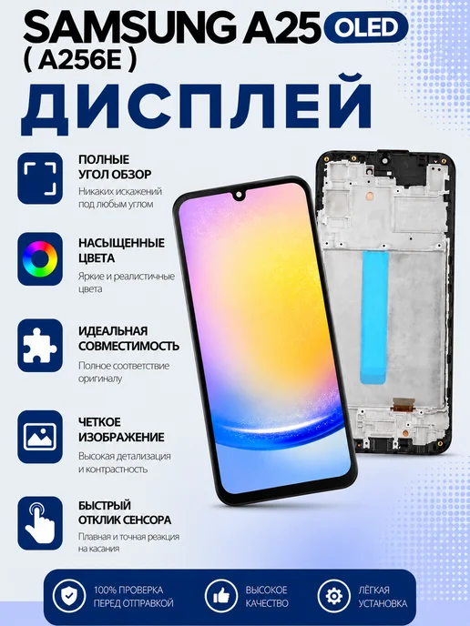 АРТДИС Дисплей для Samsung A25 (A256E) в рамке In-cell, черный, oled, фото 2