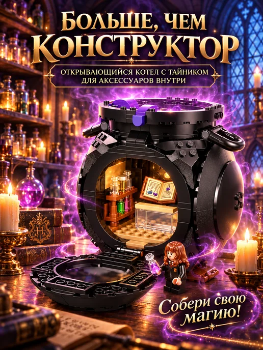 Конструктор Гарри Поттер Котел Секретный урок зельеварения, черный, фото 2
