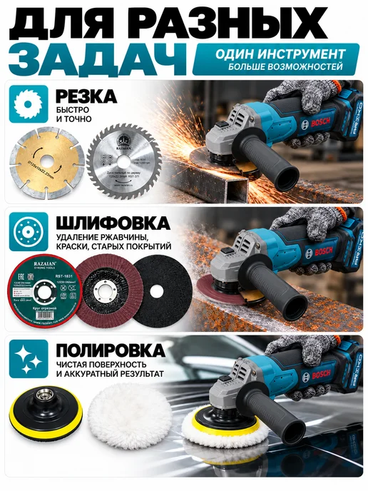 BOSCH Болгарка аккумуляторная бесщеточная, синий, фото 4