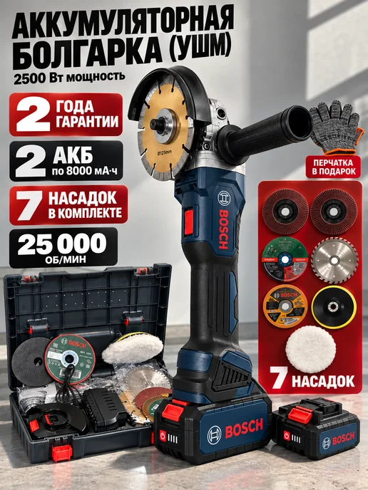 BOSCH Болгарка на аккумуляторе бесщеточный мотор 125мм, синий