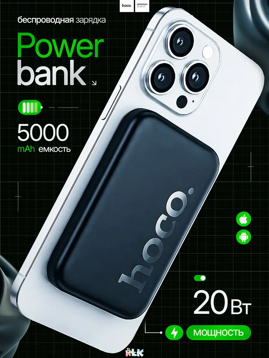Внешний аккумулятор Повербанк Power bank Hoco MagSafe 5000 мАч — фото 1