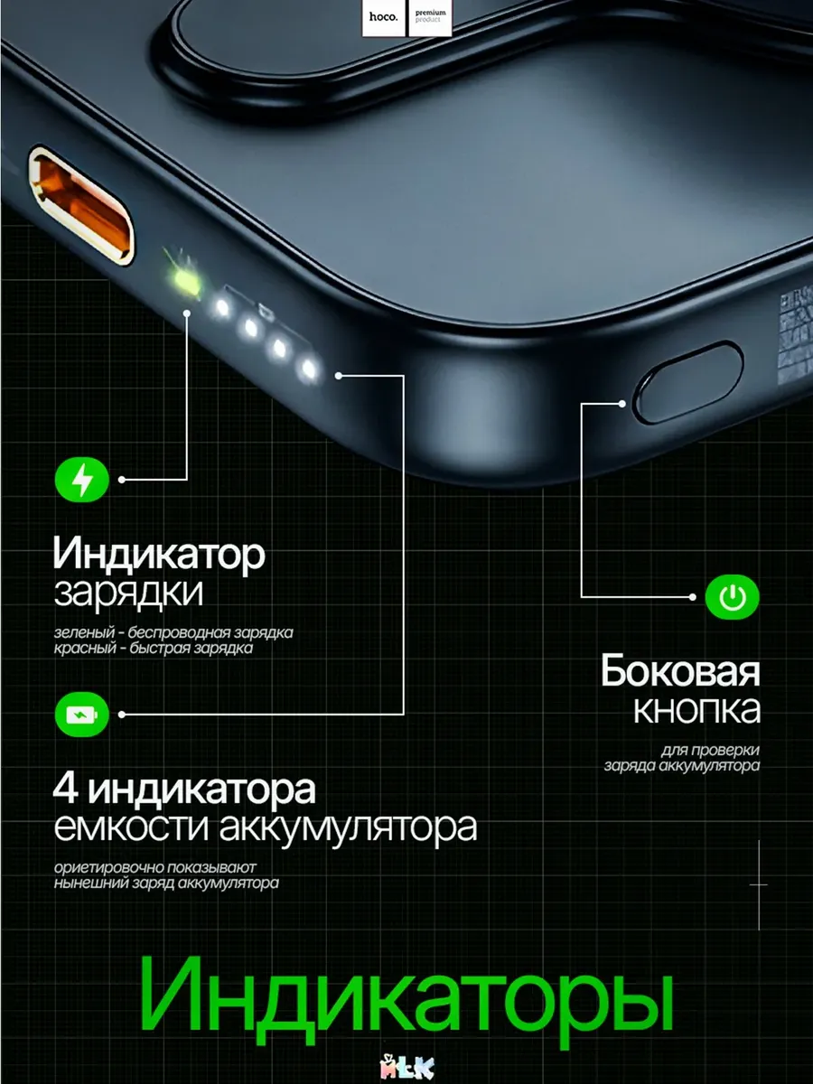 Внешний аккумулятор Повербанк Power bank Hoco MagSafe 5000 мАч — фото 4