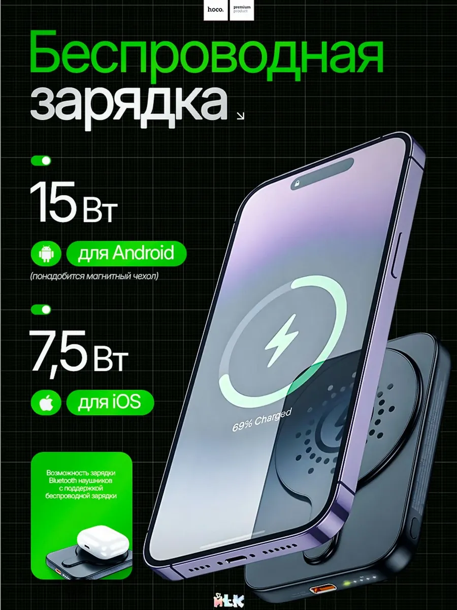 Внешний аккумулятор Повербанк Power bank Hoco MagSafe 5000 мАч — фото 6