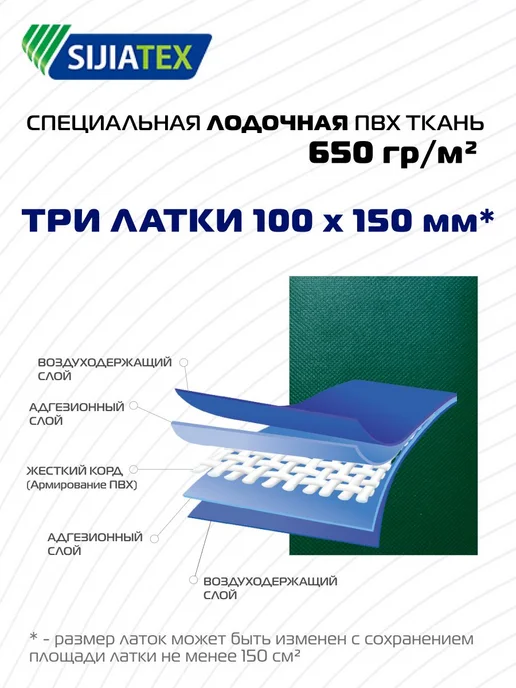 Комплект для ремонта лодок ПВХ зеленый - клей KLEYBERG - 3, зеленый, фото 2