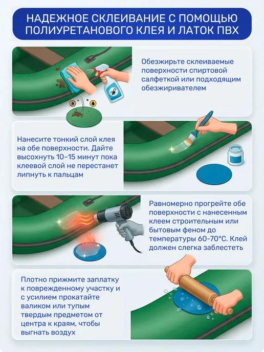 Комплект для ремонта лодок ПВХ зеленый - клей KLEYBERG - 3, зеленый, фото 7