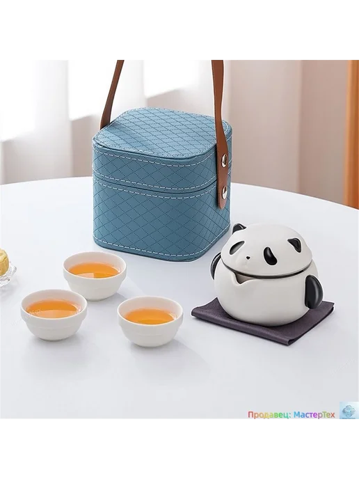 Чайный набор панды керамический,3 чашки, ситечко для заварки, белый, фото 2