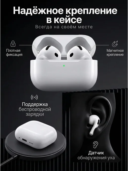 Наушники беспроводные airpods 4 для iPhone и Android, белый, фото 6