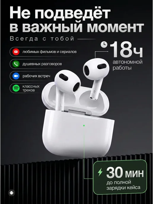 Наушники беспроводные airpods 4 для iPhone и Android, белый, фото 7