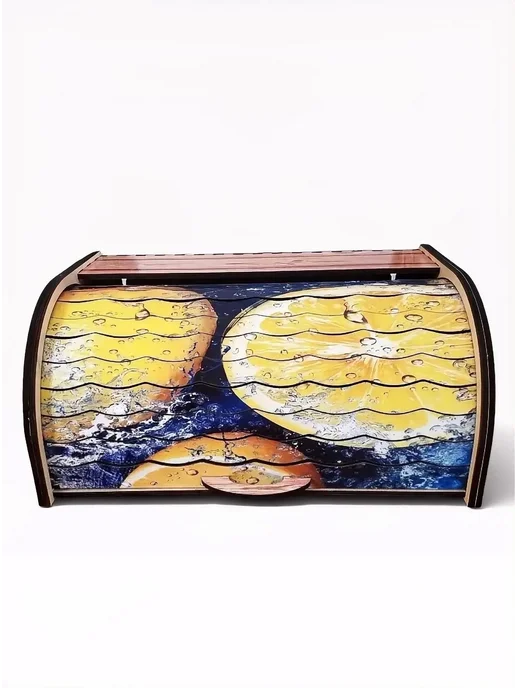 Woodcarver Хлебница с крышкой деревянная Лимон, синий, фото 5