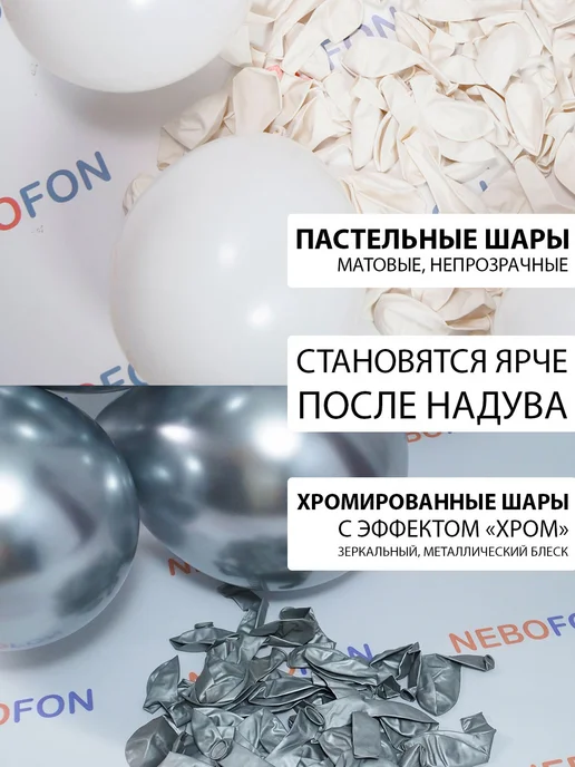 Nebofon Воздушные шары хром золото и серебро 25 штук, белый, фото 2