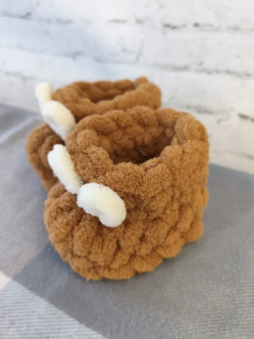 пинетки для малышей из пряжи Alize Puffy, коричневый, фото 2