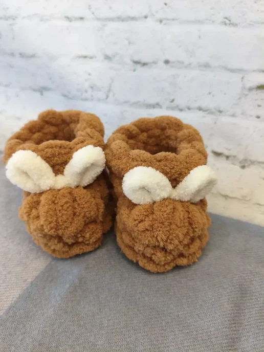 пинетки для малышей из пряжи Alize Puffy, коричневый, фото 3