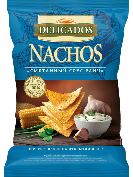 Чипсы кукурузные DELICADOS со вкусом соуса Ранч, 150г, 150 г